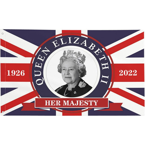 5ft X 3ft Queen Platinum Jubilee 2022 UK Union Jack Flag, in Memoriam Her Majesty Queen Elizabeth II Flag Mourning Queen Flag Banner, Polyester with Eyelets British Flag Decorations