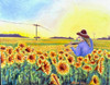 Melody of Sunflower Field (Original Painting) Oil on Canvas Framed 16x20 by Han Mook Kim