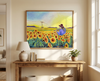 Melody of Sunflower Field (Original Painting) Oil on Canvas Framed 16x20 by Han Mook Kim