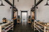Multiple calla barn lights inside building