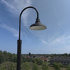 Lifestyle of 8ft Barn post light with 12" Matte Black shade