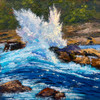 Lobos Splash (Original Painting) Oil on Panel 6x6 by Donald Neff