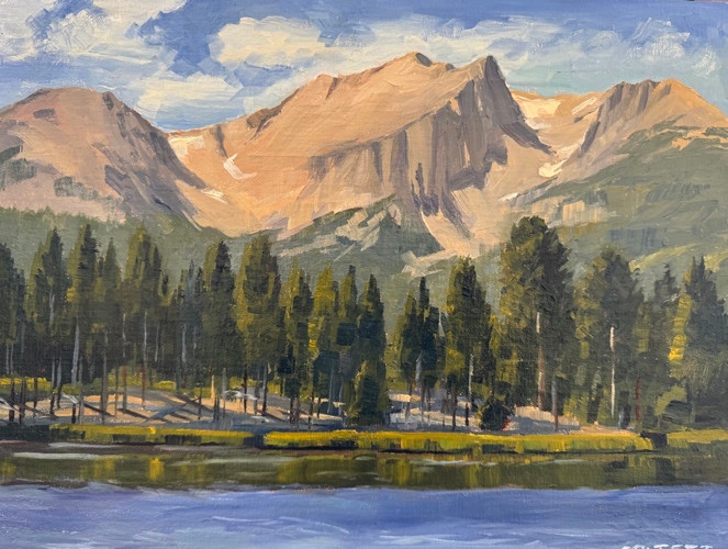 S035 Jytte Mørch ユッテ・モルク Landscape 水彩画 Sprague Lake (Original Painting) Oil on Linen 12 X 16 by John