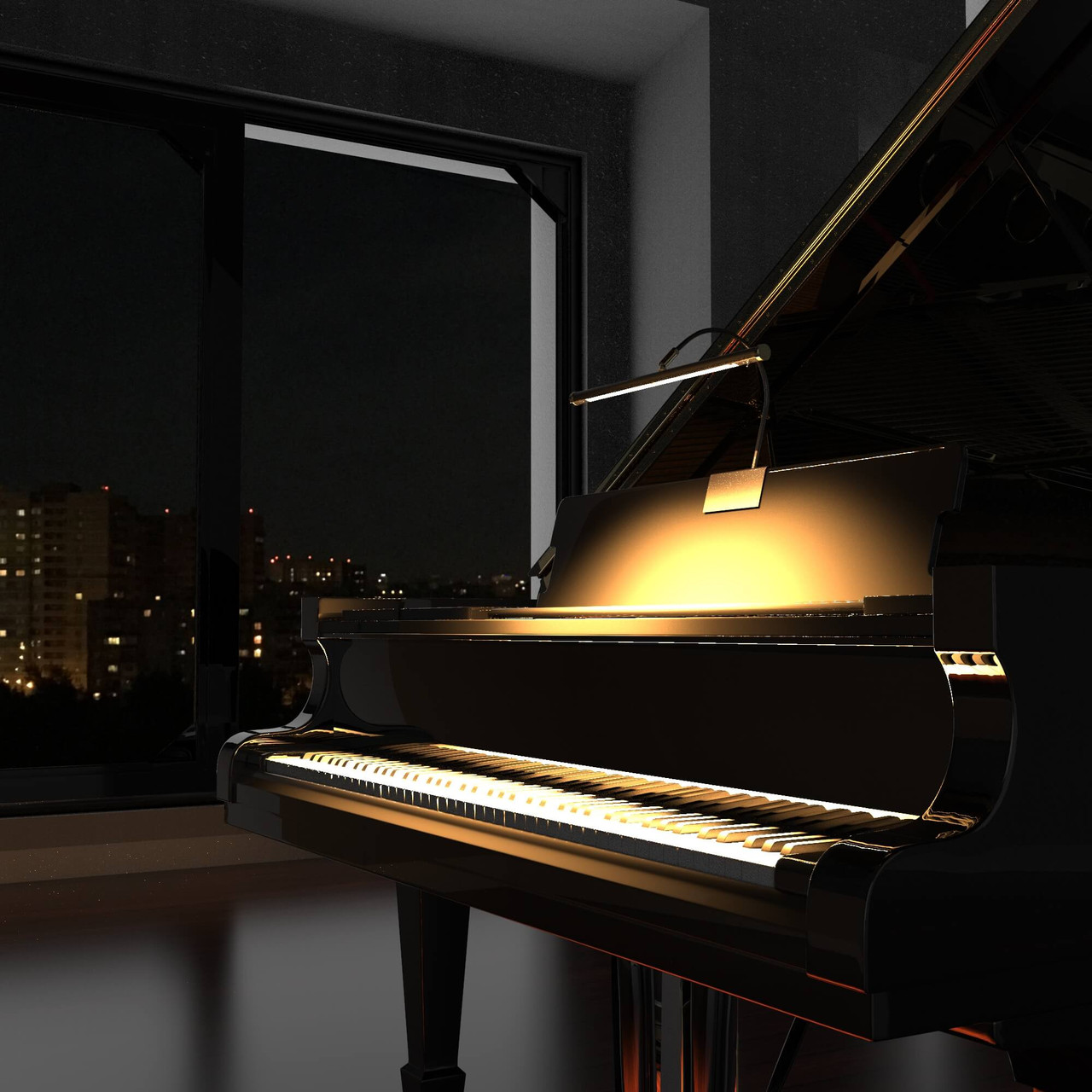 piano with lamp