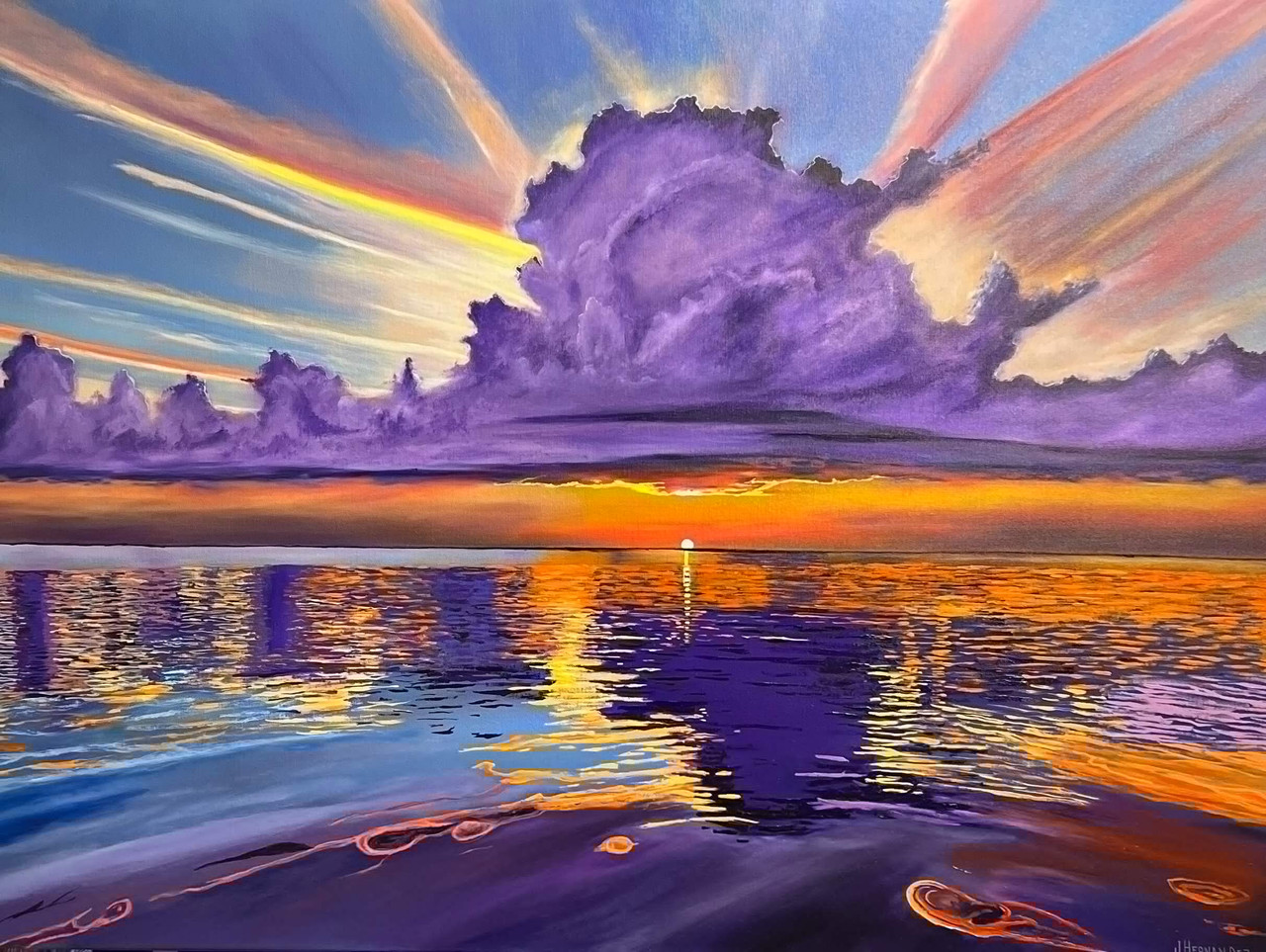 Towering Amethyst Cumulus Ocean Sunset Clouds (Original Painting