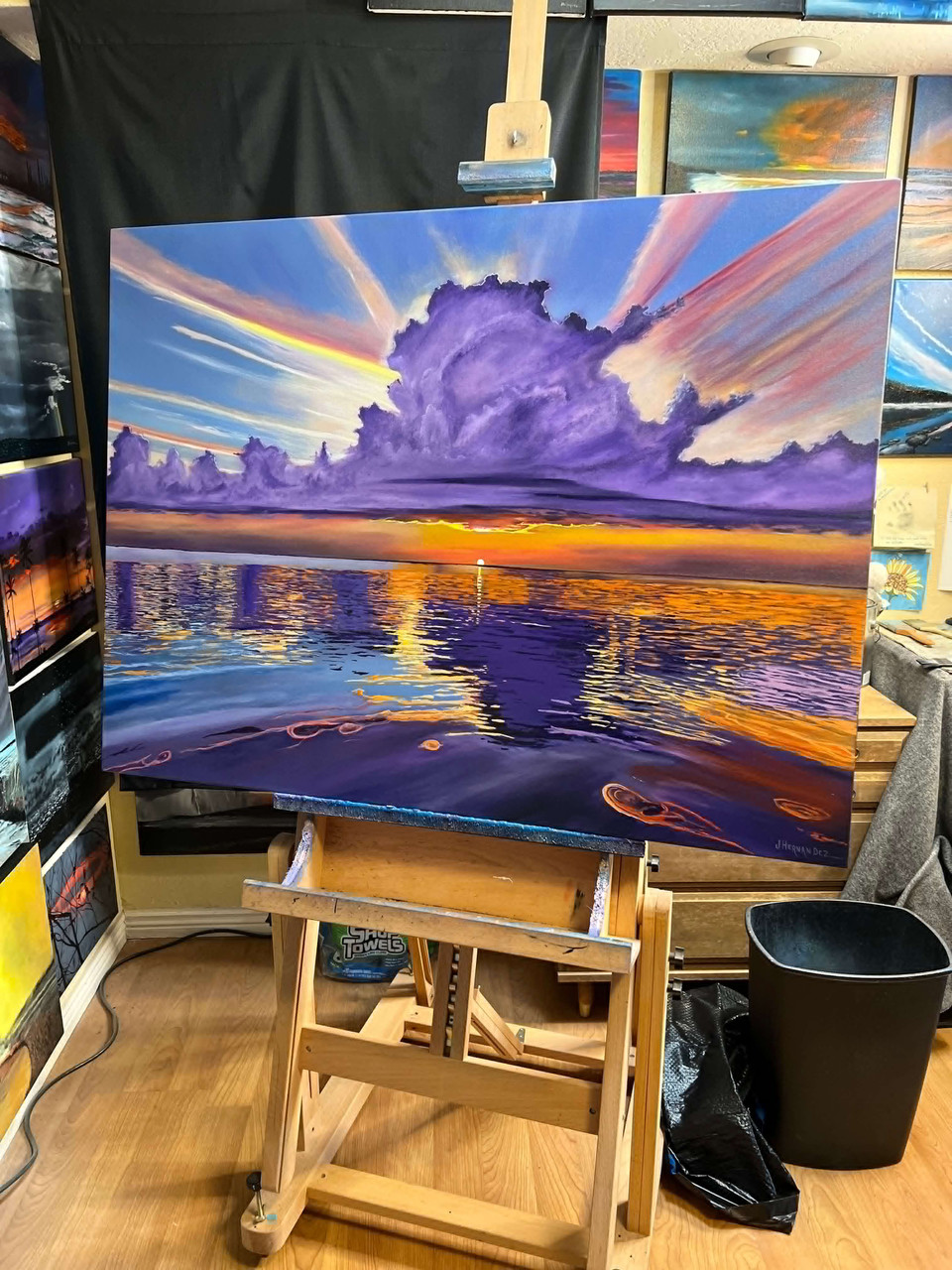 Towering Amethyst Cumulus Ocean Sunset Clouds (Original Painting