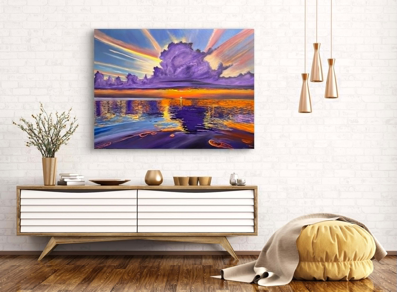 Towering Amethyst Cumulus Ocean Sunset Clouds (Original Painting