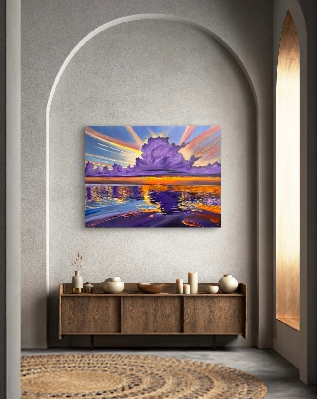 Towering Amethyst Cumulus Ocean Sunset Clouds (Original Painting