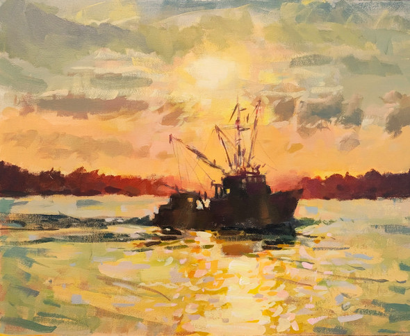 Barnegat Sunset (Original Painting) Acrylic on Linen Panel 16x20 by Kristina Sellers