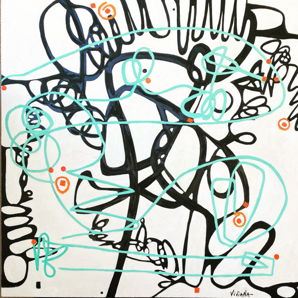 WALKING STRAIGHT INTO CIRCLES (Original Painting) Oil on Canvas 48x48 by Viviana Fine Art