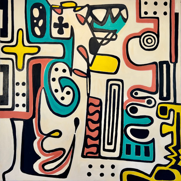 HULLABALOO #1 (Original Painting) Oil on Canvas 48x48 by Viviana Fine Art