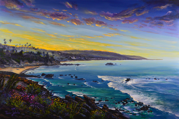Chasing Dawn's Light, Laguna Beach (Original Painting) Acrylic on Canvas 24x 36 Unframed by Trevor Lohrke Chasing Dawn's Light, Laguna Beach (Original Painting) Acrylic on Canvas 24x 36 Unframed by Trevor Lohrke