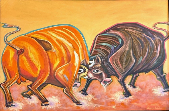 Bulls Championship 2013 in Korea (Original Painting) Oil on Canvas 24x36 by Han Mook Kim