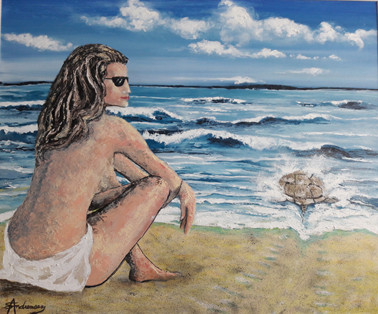 NUDE & SEA TURTLE (Original Painting) Oil on Canvas, 36 x 48 Unframed by Susan Andreasen