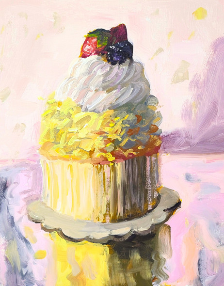 Chiffon Cupcake (Original Painting) Acrylic on Linen Panel 19x8 by Kristina Sellers