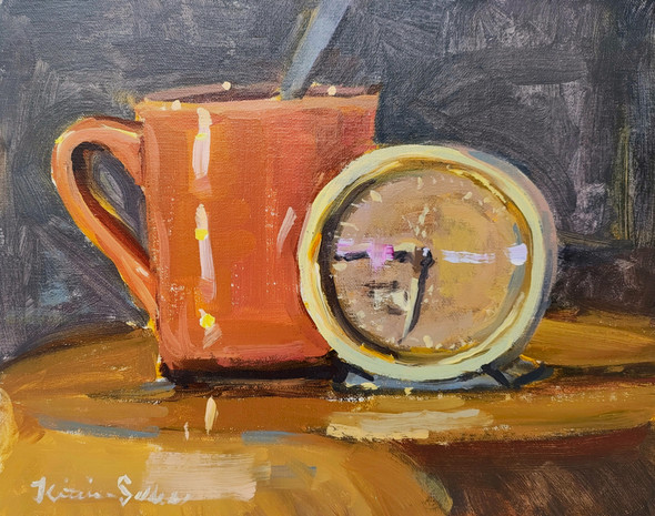 Coffee Time (Original Painting) Acrylic on Linen Panel 8x10 by Kristina Sellers