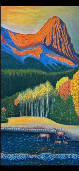 Good Morning Rock Mountains (Original Painting) Oil on Canvas 24x12