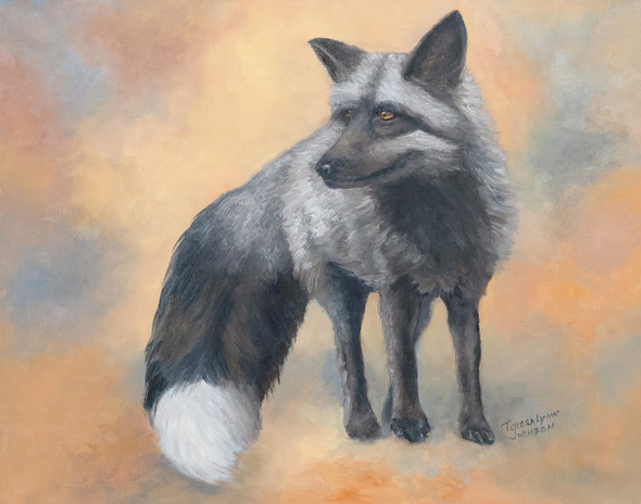 Cross Fox on the Qui Vive (Original Painting) Oil on Linen Panel 16x20  by Teresa Lynn Johnson