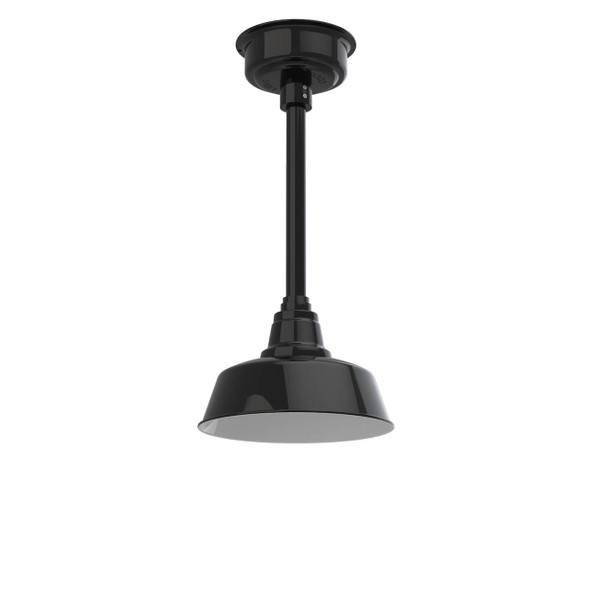 10" Farmhouse LED Pendant Light in Black with Black Downrod