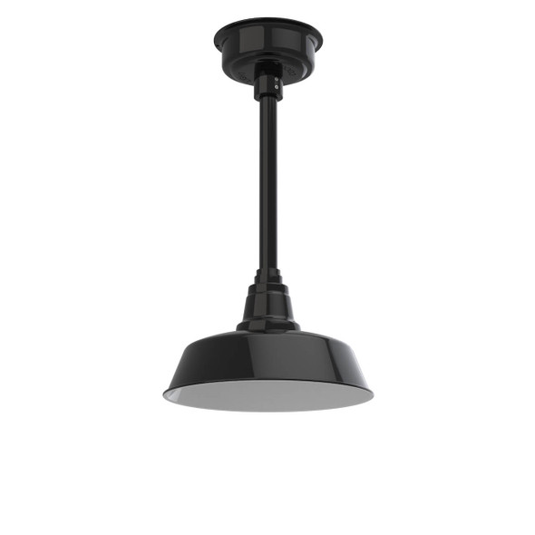 12" Farmhouse LED Pendant Light in Black with Black Downrod