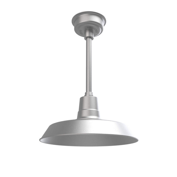 16" Vintage LED Pendant Light in Galvanized Silver with Galvanized Silver Downrod