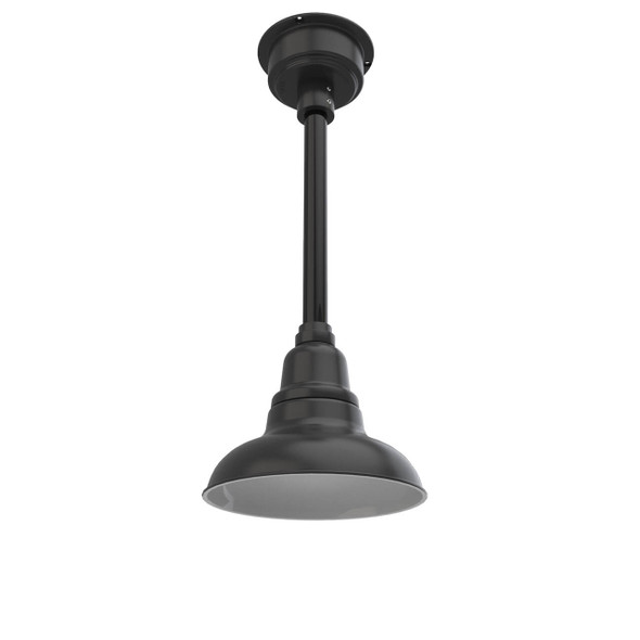 8" Dahlia LED Pendant Barn Light in Matte Black with Black Downrod