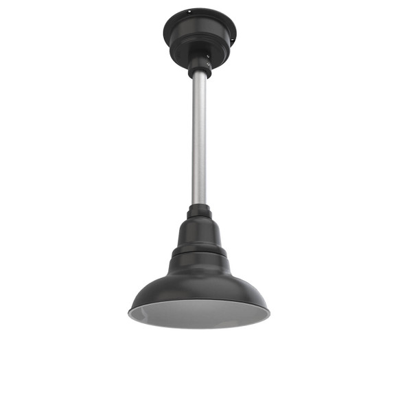 8" Dahlia LED Pendant Barn Light in Matte Black with Galvanized Silver Downrod