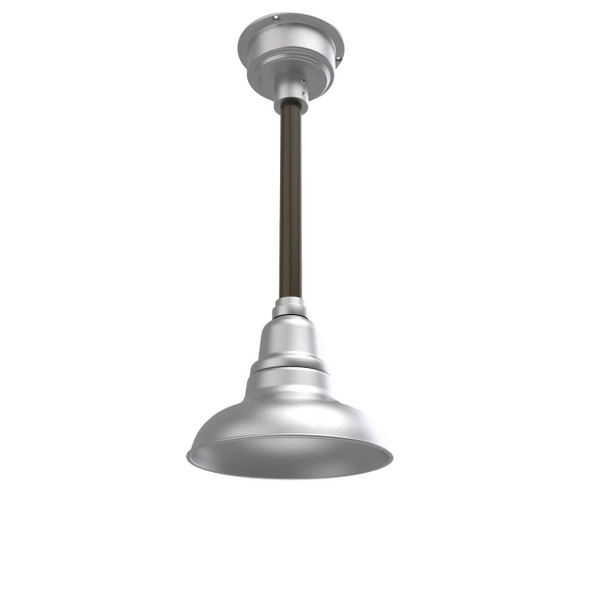 8" Dahlia LED Pendant Barn Light in Galvanized Silver with Mahogany Bronze Downrod