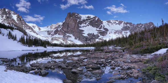 Notchtop Mountain and Lake Helene Panorama - Rocky Mountain National Park by Brian Kerls Photography