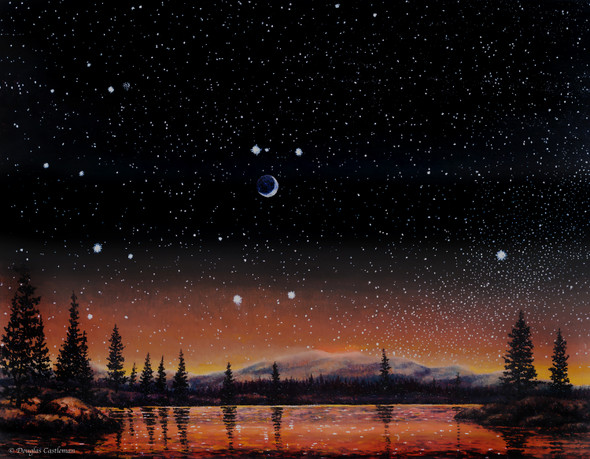 Yosemite Crescent Moon in Gemini Above Tuolumne Meadows (Original Painting) by Douglas Castleman