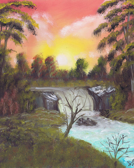 Sunset Waterfall (Original Painting) by Samara Doumnande