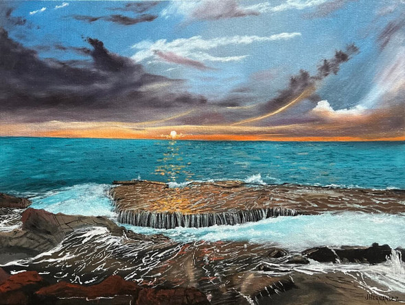 Vast Lavender Skies Over Endless Seas (Original Painting) Oil on