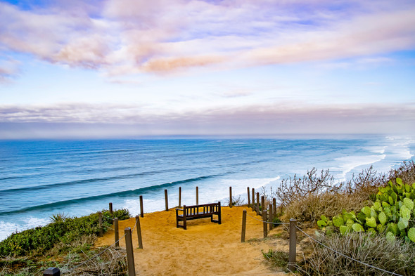 A Bench on the Overlook of the Pacific Ocean by Gloria Moeller