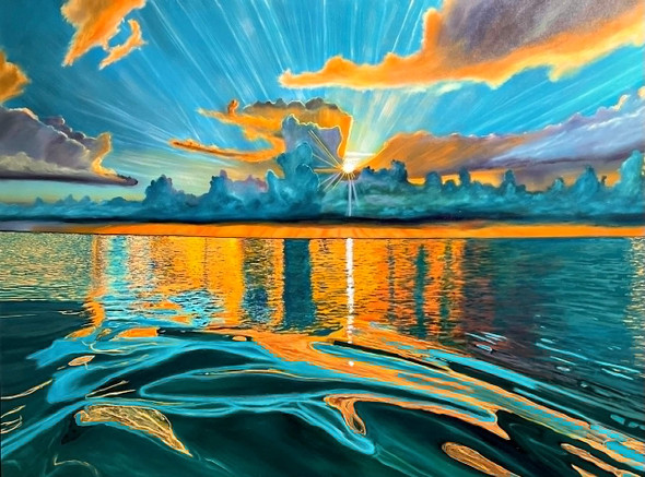 Vast Lavender Skies Over Endless Seas (Original Painting) Oil on