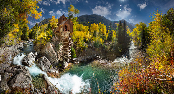 Crystal Mill River Fall Colors by Lewis Carlyle