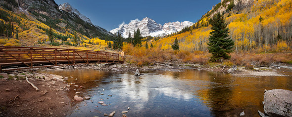 Maroon Bells Bridge with Fall Colors by Lewis Carlyle