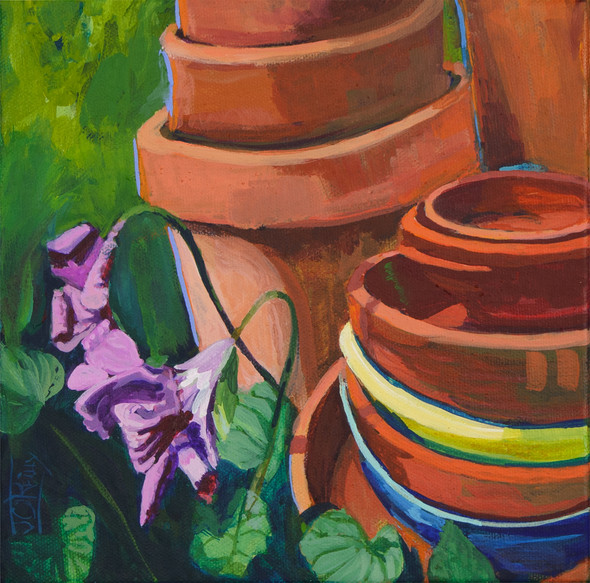 A Day In The Garden 2: Violets and Pots (Original Painting) by Julia O'Reilly