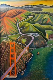 San Francisco, Golden Bridge ( Original Painting)  Oil on Canvas Framed 36x24 by Han Mook Kim