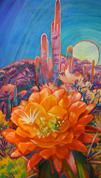 Prickly Pear Nocturne (Original Painting) Oil on Canvas 46x25 by Greg Heil