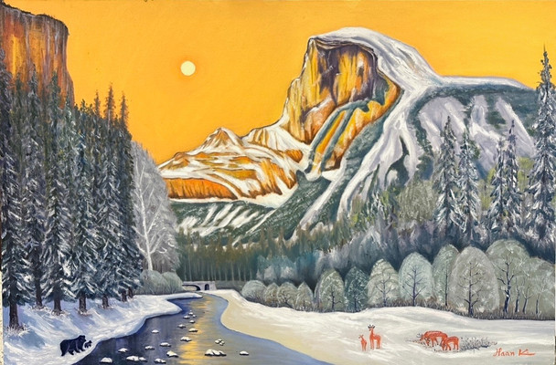 Winter of Yosemite (Original Painting) Oil on Canvas 24x36 Framed by Han Mook Kim