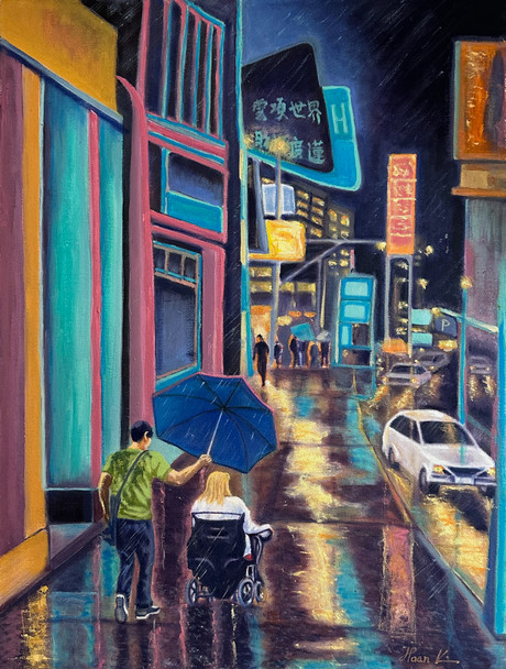 Care in Night (Original Painting) Oil on Canvas 24x18 Framed by Han Mook Kim