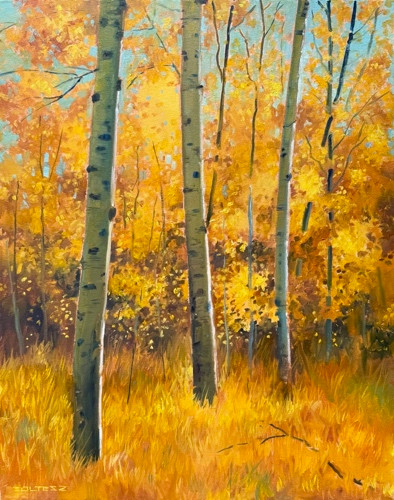 Three Aspens (Original Painting) Oil on Canvas 16 X 20 by John Thomas Soltesz