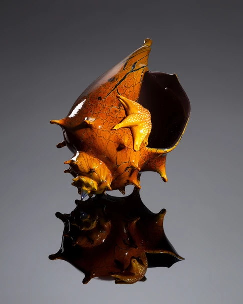 XL Fancy Crackle Conch with Sea Star by Treg Silkwood