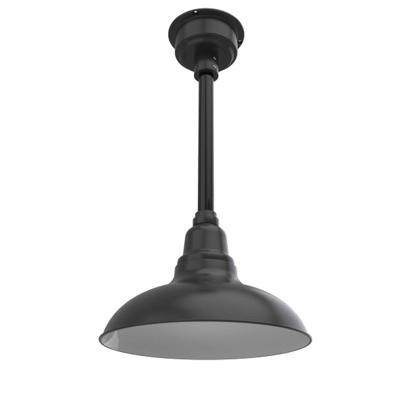 12" Dahlia LED Pendant Barn Light in Matte Black with Black Downrod