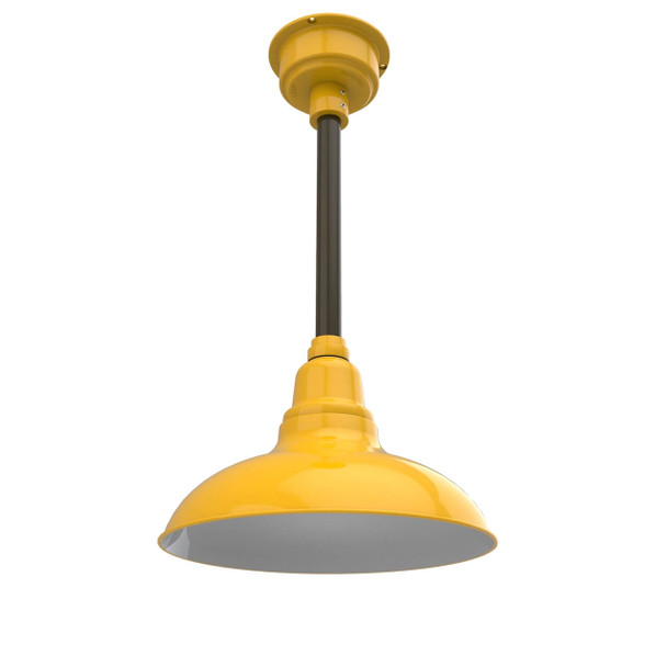 12" Dahlia LED Pendant Barn Light in Yellow with Mahogany Bronze Downrod