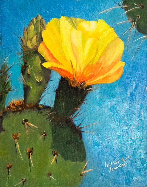 Desert Bloom - Cactus with Yellow bloom  - Art by Teresa Lynn Johnson