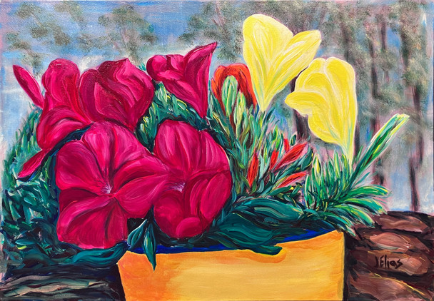 Potted Petunias (Original Acrylic Painting) by Jim Elias