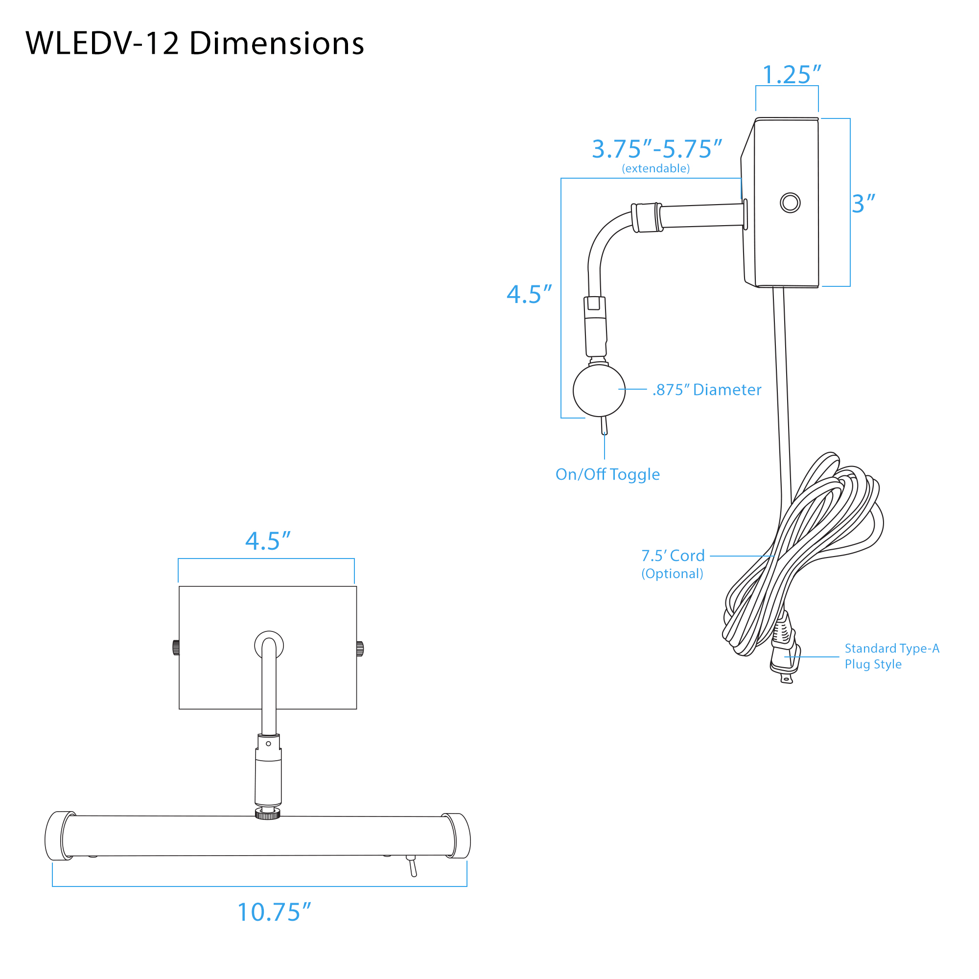wall mount picture light dimensions