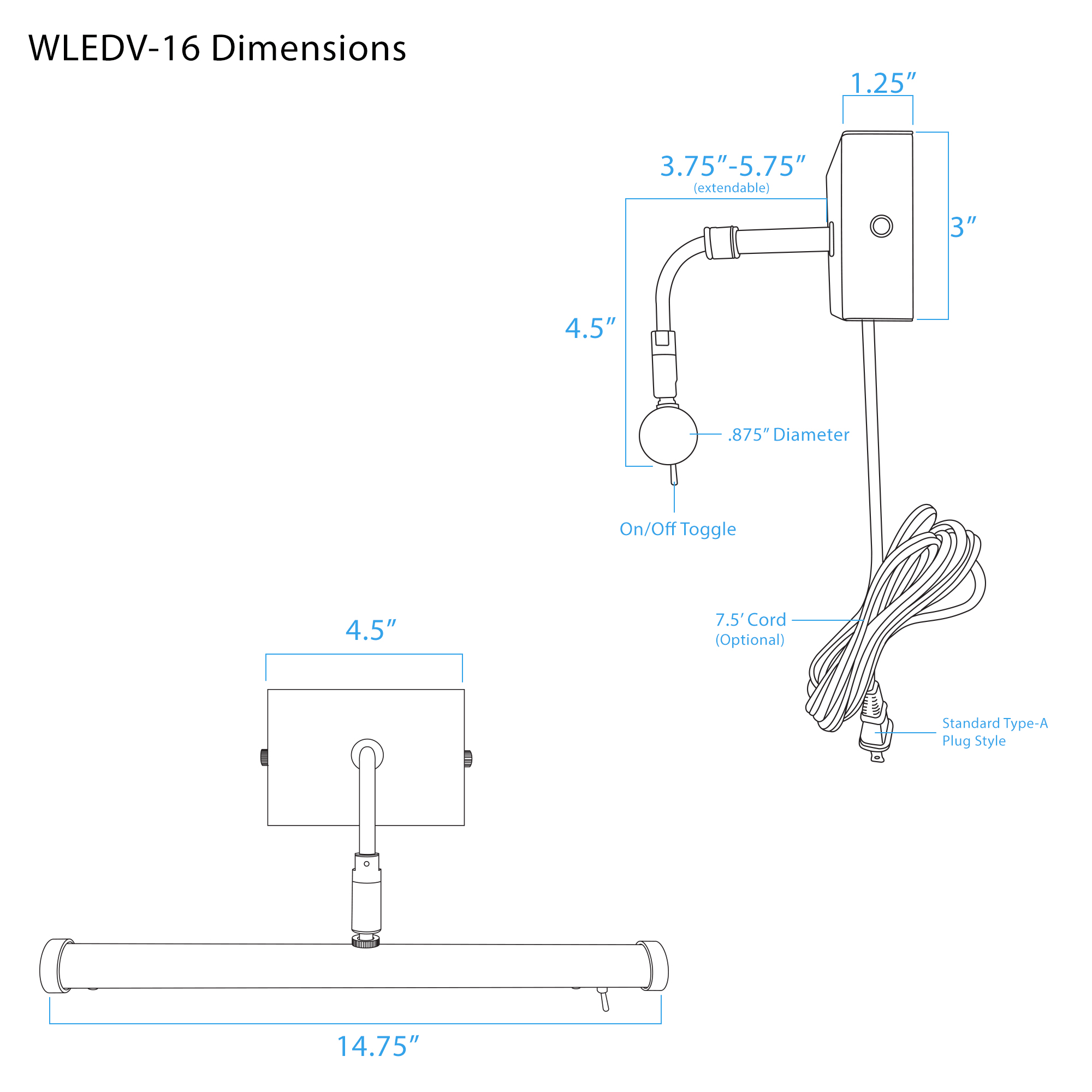 wall mount picture light dimensions