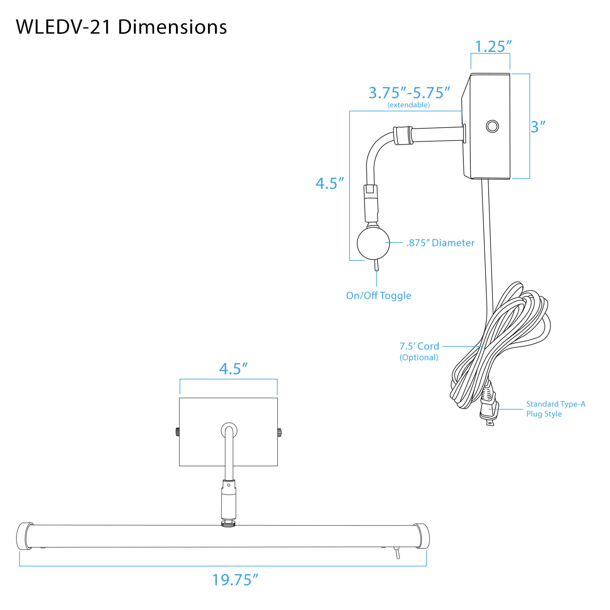 wall mount picture light dimensions